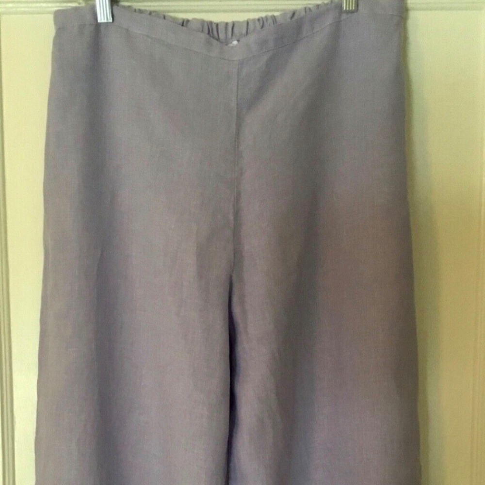 Bryn Walker XL Lavender 100% Linen Ruffle-Hem Wide Leg Pants